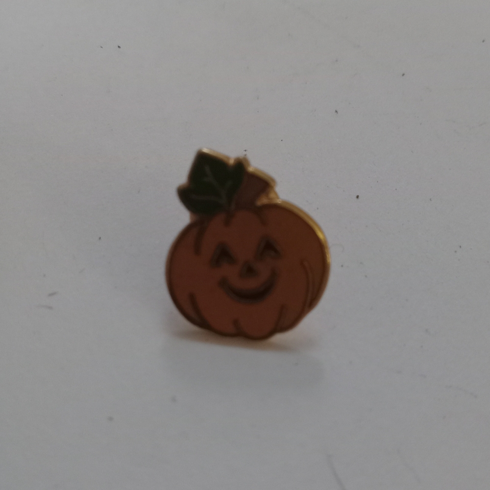Hallmark Orange Pumpkin Enamel Brooch with Green Leaf